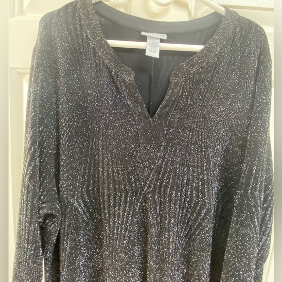 Catherines Black All Nighter Metallic Slinky Scoop V-Neckline Tunic Style Top - Picture 13 of 14